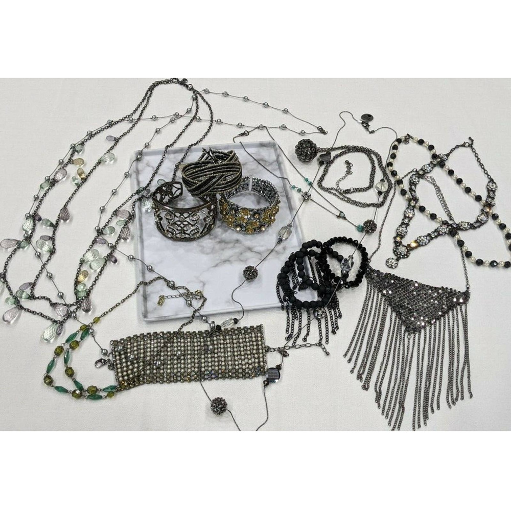 Gunmetal Tone FASHION JEWELRY LOT Bling Faux Pearl Rhinestone Necklace Bracelet